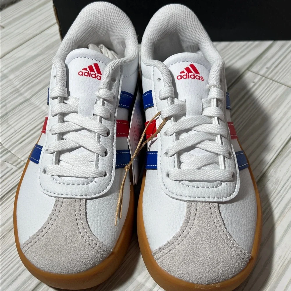 Adidas VL Court 3.0 low top Shoes sneakers white blue red stripes little kid 12K